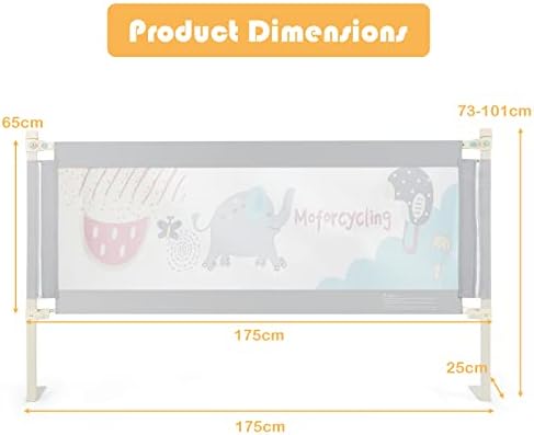 Maxmass Single Toddler Bed Guard, Height Adjustable Baby Bed Rail with Double Safety Child Lock, Anti-Fall Beds Mesh Guardrail for Twin & Double Bed (175 x 25 x 73-101cm, Grey)