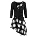 Produktbild Damen 50s Vintage Rockabilly Kleid Jersey Sommerkleid Abendkleid Piebo Frauen Gitter A-Line Partykleider Lace Up Cosplay Kostuem Punk Mittelalter Schulterfrei Cocktailkleid (Z-Langarm-Schwarz, 2XL)