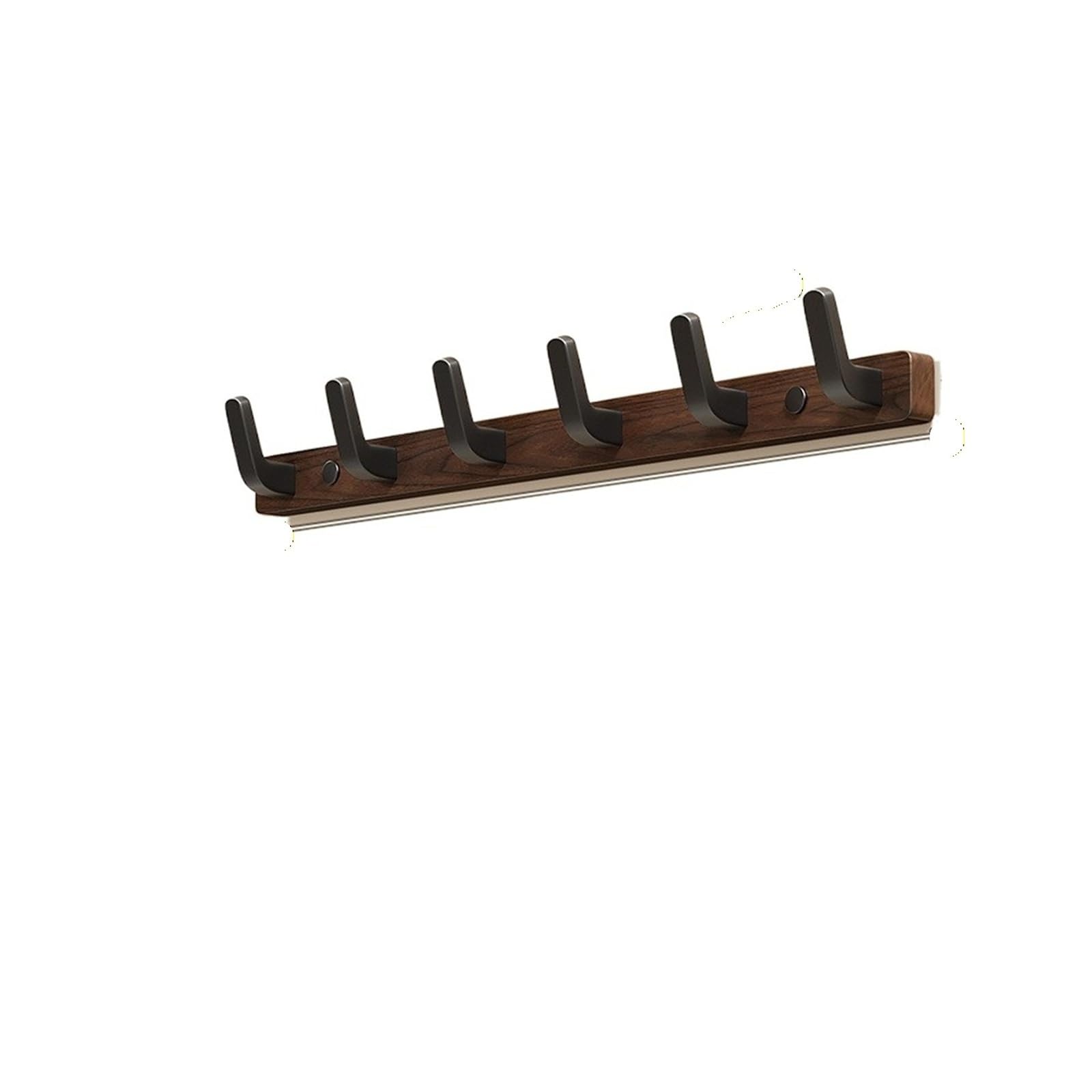 HRXEXSBAM Walnut Wood Wall Mount Coat Rack, Rustic Heavy Duty Entryway Hooks for Clothes Towels Keys(6 Black Hooks)