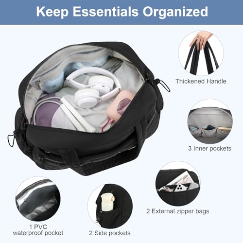 Weekender Bag for Women, Travel Duffle Bag with Toiletry Bag, Carry on Bag for Airplanes, Overnight Duffel Bag, Gym Bag with Wet Pocket, Hospital Bag for Women Labor Delivery, Black4