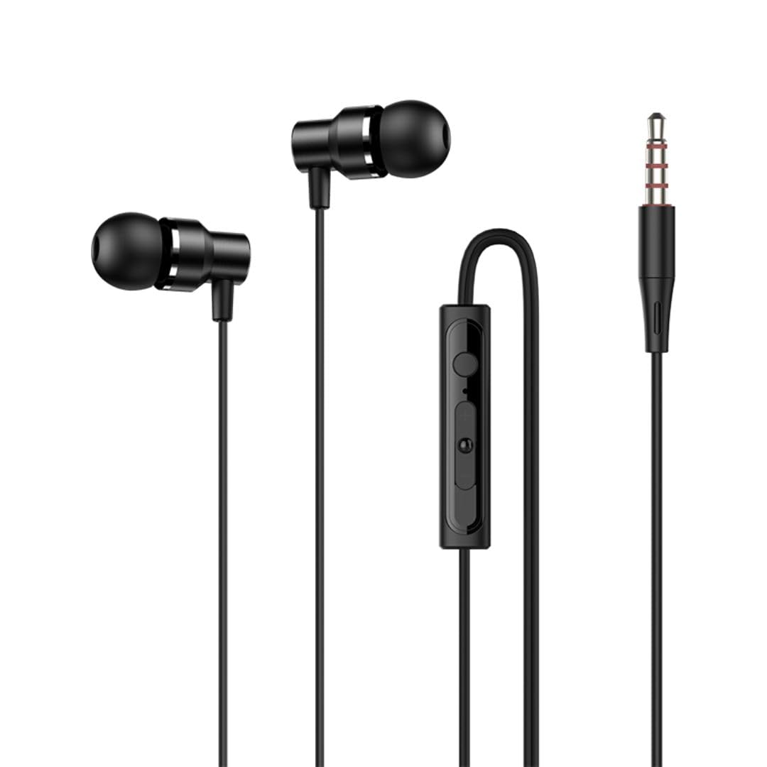 RIVERSONG Bass Pro Wired Earbuds in-Ear Headphones, Earphones with Microphone, with Anti-Tangle Cable, Metal Cavity Super Deep Bass, Compatible with iPhone, iPad, Laptop, MP3, & Android, Black