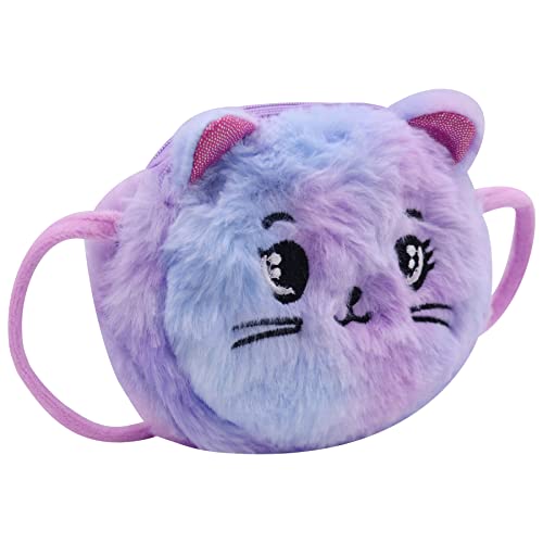 Image of Girls Fluffy Crossbody Purse Fuzzy Cat Crossbody Bag Cute Animal Tie Dye Purse Plush Shoulder Bag Coin Purse Wallet
