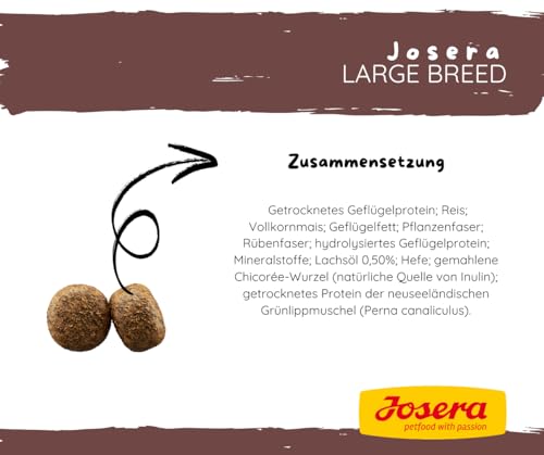 Josera - Hundefutter - Josera Large Breed - Trockenfutter 12,5 KG - Hundefutter für große Rassen mit Lachs + Goodie Hai