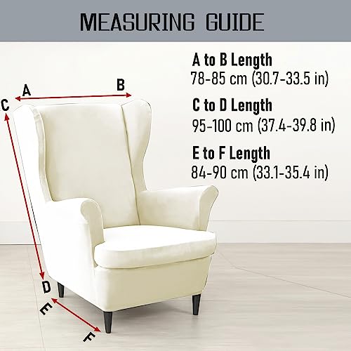 Image of HOKIPO 210 GSM Premium Velvet Stretchable Wingback Chair Cover, Beige (AR-4761-BGE)