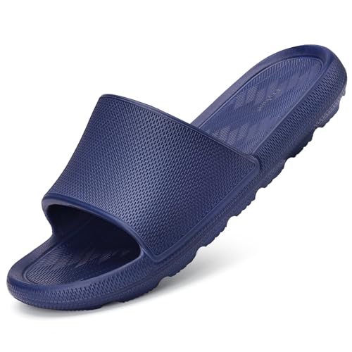 Frykun Slides for Men Shower Shoes Bathroom Sandals Men Home Slippers Flip-Flops Recovery Comfortable Bathroom Open Toe Sport Slides for College Dorm Beach Pool Indoor (Navy46-47)