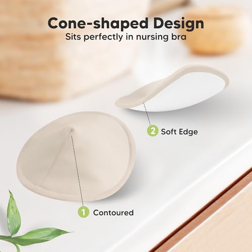 Image of Organic Nursing Pads - 8 Washable Breast Pads for Breastfeeding, Wash Bag, Viscose Derived from Bamboo Reusable Nipple Covers for Breastfeeding Essentials, Soft & Absorbent(Neutrals, L 5 inch)