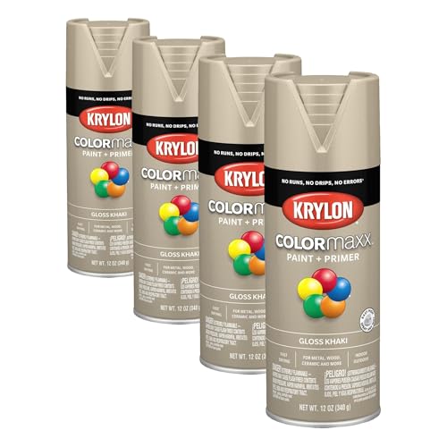 Image of Krylon K05526007 COLORmaxx Spray Paint and Primer for Indoor /Outdoor Use, Gloss Khaki, 12 Ounce (Pack of 4)