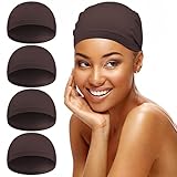4 Pcs Bamboo Fiber Wig Cap Bamboo Wig Liner Cap for Women Hairloss Elastic Breathable Bald Cap Under Wigs (Dark Brown)