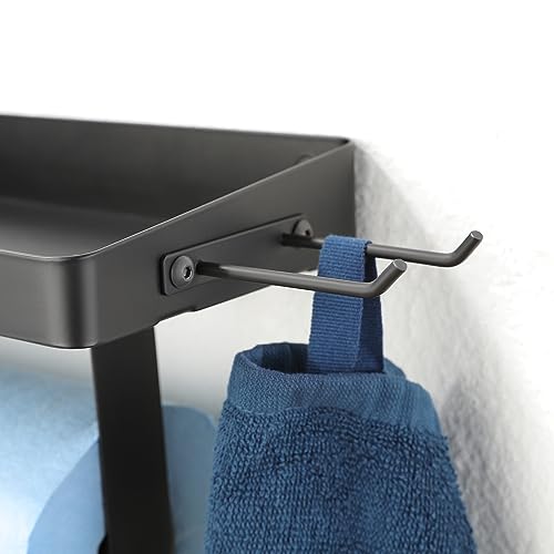 Image of ZUNTO Garage Paper Towel Holder with Shelf, Black Stainless Steel Paper Towel Rack with Hooks, Wall Mount Paper Towel Holder for Kitchen, Garage Organization and Storage