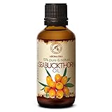 Aceite de Espino Amarillo 50ml - Hippophae Rhamnoides Oil - Prensado en Frío - 100% Puro y Natural - Aceite Base para Rostro - Cabello - Piel - Masajes - Cuidado Corporal - Botella de Cristal