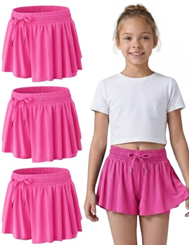 Image of 1 or 3 Pack Girls Flowy Shorts with Spandex Liner & Pocket, 2-in-1 Athletic Butterfly Shorts for Running Dance