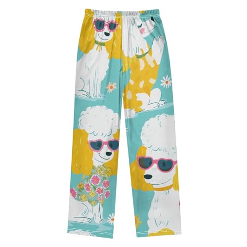 ZZXXB Poodle Spring Flowers Boys Long Pants Soft Trousers Elastic Waist Kids Lounge Bottoms with Pockets S-XL2