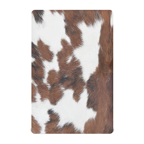 Image of WELLDAY White Brown Print Cow Crib Sheets for Boys and Girls, Fitted Baby Crib Sheets Soft and Breathable Mini Crib Sheets 52 X 28 Inches