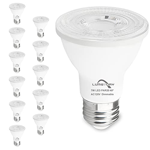 Image of LumStory 12-Pack PAR20 LED Light Bulbs, 3000K Warm White, Dimmable Flood Light Indoor Outdoor, 7W 50W 60W Halogen Replacement 600LM, E26 40 Degree Narrow Spot Light for Recessed Ceiling Lighting