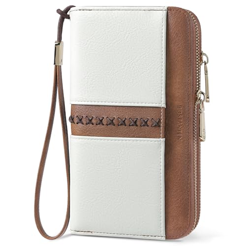 BOSTANTEN Wallets for Women Leather RFID Double Zipper Around Credit Card Holder Large Capacity Wristlet Clutch Wallet
