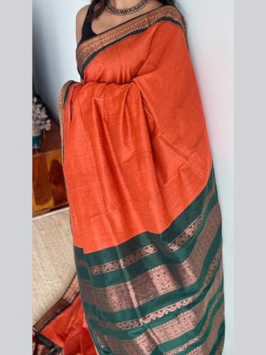 Image of Pure Kalyani Cotton Saree | Zari Border & Blouse Piece - Lata Gadwal Design | Traditional Saree