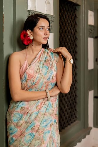 Image of MIRCHI FASHION Women Saree Chiffon Floral Printed | Breathable Festive Occasion Sari for Social Visits with Matching Blouse Piece