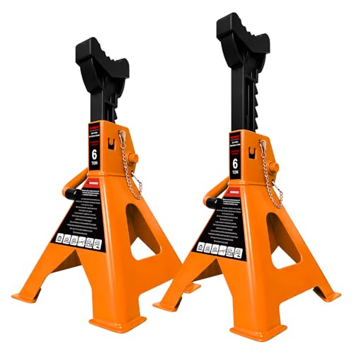 YATOINTO 6 Ton Jack Stands Heavy Duty 13 200 LBS Car Jack Stand for Trucks with Double Pin Locking & Extra Rubber Pads 15.6-23.4 Adjustable for Garage Home DIY 1 Pair High Visibility Orange