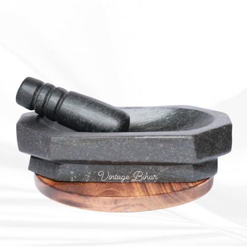 Image of Mortar pestle for kitchen, Silbatta for Chutney, Khalbatta Stone, ammikallu for kitchens small rolu rokali, idi kallu Pure Unpolished Granite Stone (Black, Length = 12 Inch)
