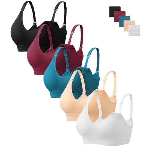 Image of HBselect Nursing Bras for Breastfeeding Women Maternity Bras Seamless Wireless Pregnancy Sleep Bra with Bra Extenders