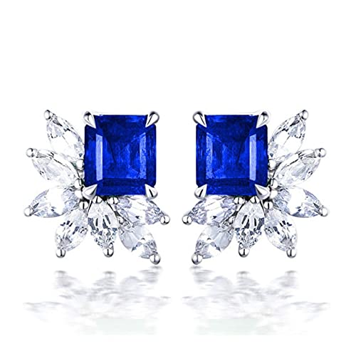 YDYDTTKD Pendientes Cuadrados de Zafiro, Esmeralda y rubí para Mujer, Pendientes de Piedras Preciosas Azules 925, joyería