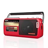 Audiocrazy UKW/AM Retro-Radio Tragbare Boombox mit Kassettenrekorder USB Bluetooth Player Plus 3.5mm Kopfhörer Anschluss, Aufzeichnung Radio,Batterie Radio Rot