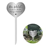 JINXIAN Grabschmuck Herz 28cm Edelstahl grabstecker mit Spruch Du Fehlst Gestern Heute Morgen Immer!...
