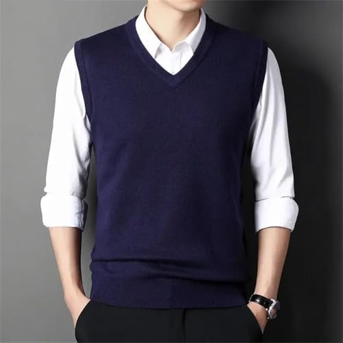 Men's Winter Solid Color V-Neck Knitted Vest Casual Warm Sweater Fashion Versatile Top2