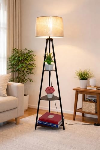 Image of Metal Floor Lamp with 3 Shelves (Jute) Stylish Standing Lamp for Living Room Decoration Bedroom Bedside Corner Stand Aesthetic Home Decor(1)