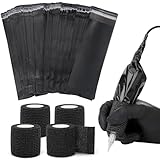 Dynvue 200Pcs Black Tattoo Machine Covers with Self-adhesive Strip, 4Pcs Tattoo Grip Wrap and Tattoo Pen Machine Bags 8.27 x 2.56 in, 196.9 x 1.96 in Tattoo Grip Tape Supplies