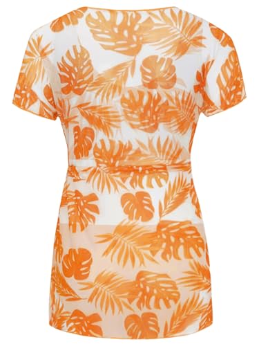 Kids Girls 3Pcs Tropical Print Straps Swim Tops and Bottom with Dress Beach Cover Up Bathing Suit4