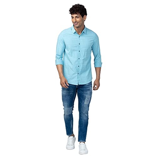Image of Spykar Men's Slim Fit N /A Full Sleeve Striped Casual Shirts