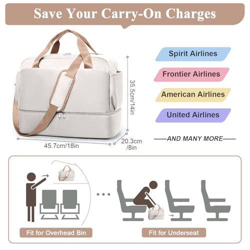 Travel Duffel Bags for Women, Carry-on Overnight Weekender Bag with Wet Pocket & Toiletry Bag, For Spirit Airlines 18x14x8 Personal Item Bag2