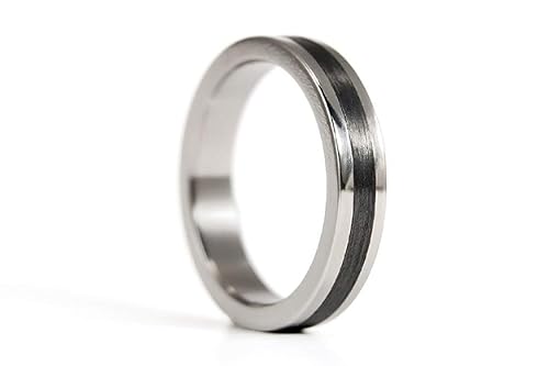 Miniatura 2 de Women's polished titanium and carbon fiber wedding ring. (00347_4N)