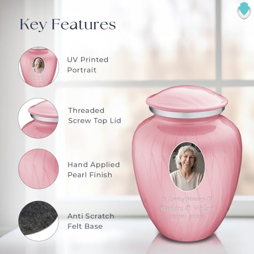 Image of Geturns - Adult Cremation Urns for Human Ashes I Large Pearl Pink Photo Funeral Urn for Female and Male I 200 lbs