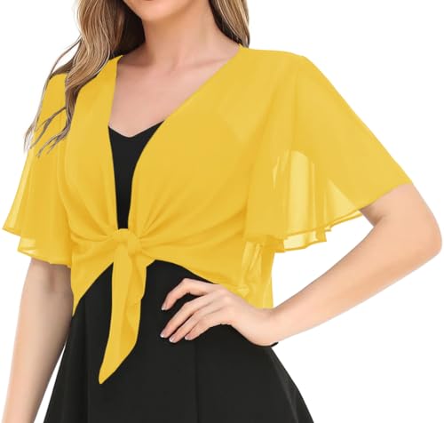 Image of Women's Solid Puff Sleeve Kimono Short Cardigan Loose Cover Up Casual Blouse Top Chiffon