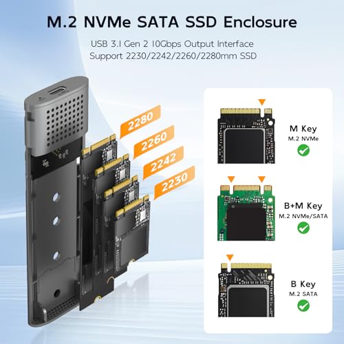 Caja externa para SSD M.2 NVMe SATA USB 3.1 Gen2 10Gbps miniatura 3