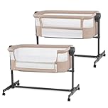 Kinderkraft Nestee UP 2 Co-Sleeping Cot, Baby Cot with Birth Mattress, Height Adjustment, Easy to Fit Parent's Bed, Adjustable Feet, Beige
