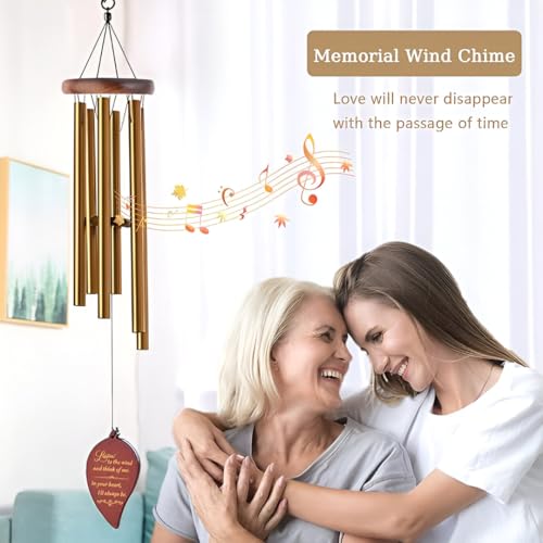 Image of Wind Chimes for Outside, 30 inch Wooden Sympathy Wind Chimes Memorial Wind Chime for Loss of Loved One Mother Father, Sympathy Gift Home Decor Outdoor Garden Patio (Gold)
