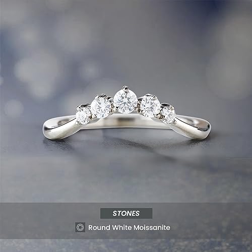 Round Cut 0.20CT Moissanite Diamond Wedding Band for Women Curved Ring Enhancer for Engagement Rings Guard Stacking 925 Sterling Silver Rose Gold Plated Size 4-102