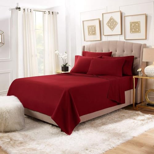 Image of BEVI - Home Premium Solid Plain Double Bedsheet Without Pillow Cover 300 TC Microfiber for Double Bed | Size (90 inch x 95 inch) Maroon