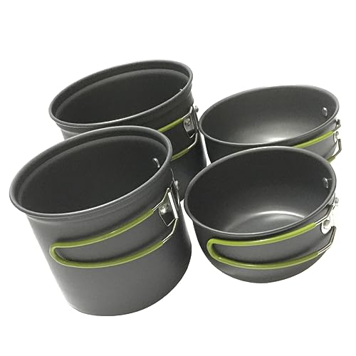 Toddmomy 4-pc Camping Cooking Set Portable Aluminum Camping Pots Mess Kit Outdoor Cookware for 2-3 People Cookware for Open Fire