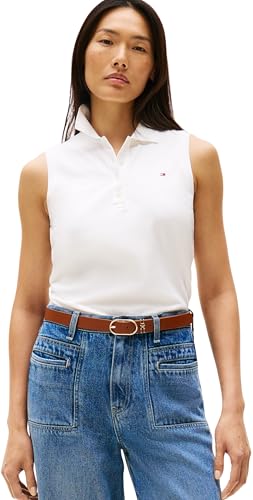 Tommy Hilfiger Polo de Manga Corta Mujer 1985 Slim Fit, Blanco (Ecru), L