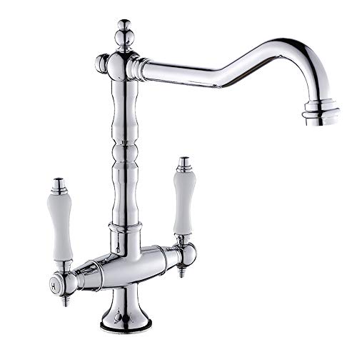 Robinet de cuisine traditionnel pour évier rétro mitigeur chrome antique géorgien