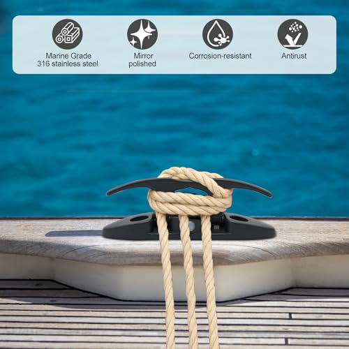 Image of Thorn Boat Folding Cleat,Flip Up Marine Stainless Steel 4-1 /2 inch Black Dock Cleat W /Fasteners (Black ，4-1 /2 inch， 2pcs)