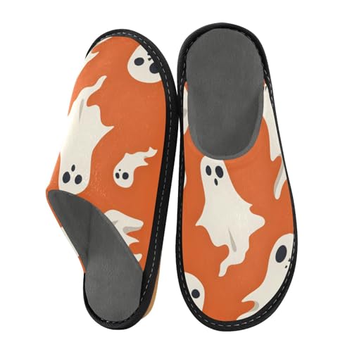 Slippers for Women Ghostly on Orange Background Soft Fuzzy Women's Slippers Indoor and Outdoor Shoes