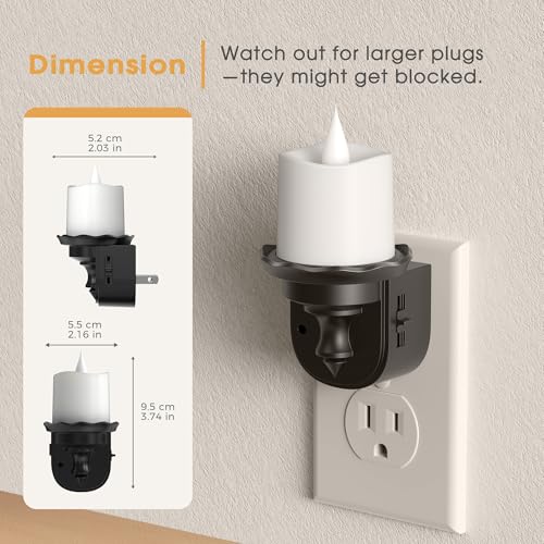 Image of Briignite Candle Night Light, Amber Night Lights Plug into Wall 2 Pack, LED Flicker Candle Night Light with Light Sensor, 0-100LM Dimmable Nightlight for Kids Hallway Bathroom