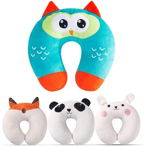 Little Grape Land Kids Travel Pillow 3-8 Y/O - Travel Essentials for Kids Road Trip,Soft Memory Foam Neck Pillows for Airplane,Car Seat,Traveling for Boys/Girls - Blue Owl Cover