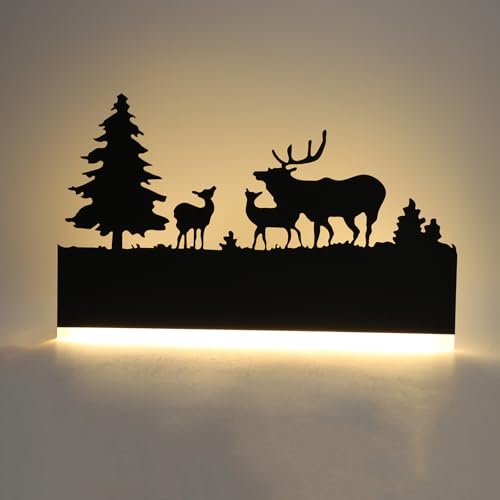 Image of Wall Sconce lamp, LED Wall Mounted Light Indoor Wall Light with Cartoon Animal Pattern Design, Metal Acrylic Wall Lighting for Living Room Bedroom Hallway 3000K Warm Light, 12W (Forest Deer)