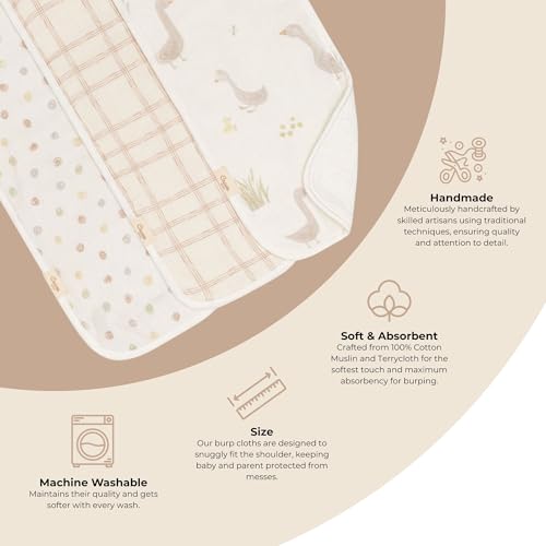 Crane Baby Burp Cloth Set, 3-pc. Charlie Farmhouse Goose Collection, Soft 100% Cotton Muslin Burping Cloths for Baby Boys &Girls, Newborn Burp Rags, Baby Must Haves for Newborns, Farm Nursery Decor2